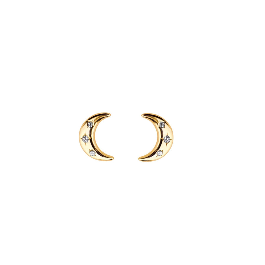 Dew Zirconia Gold Plate Crescent Moon Studs 3443GCZ