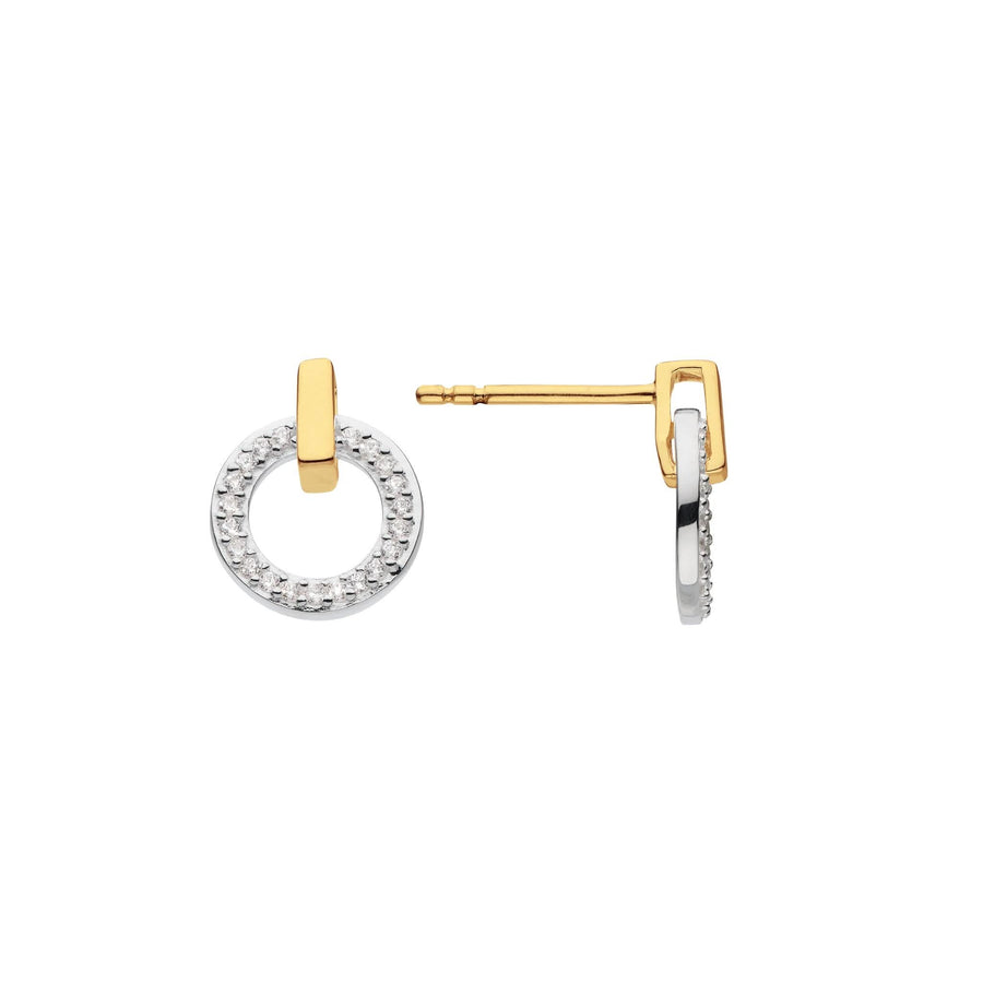 Dew Zirconia Gold Plate Open Circle Bar Studs 36820GCZ