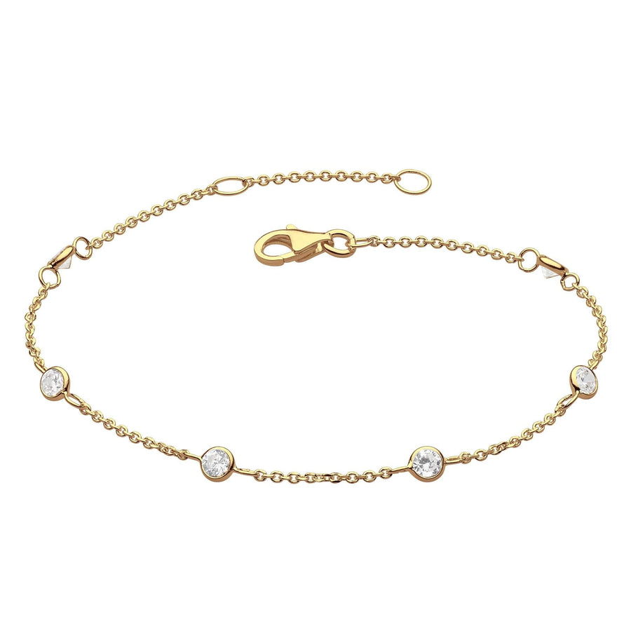 Dew Zirconia Gold Plate Station Chain 7.5" Bracelet 7728GCZ