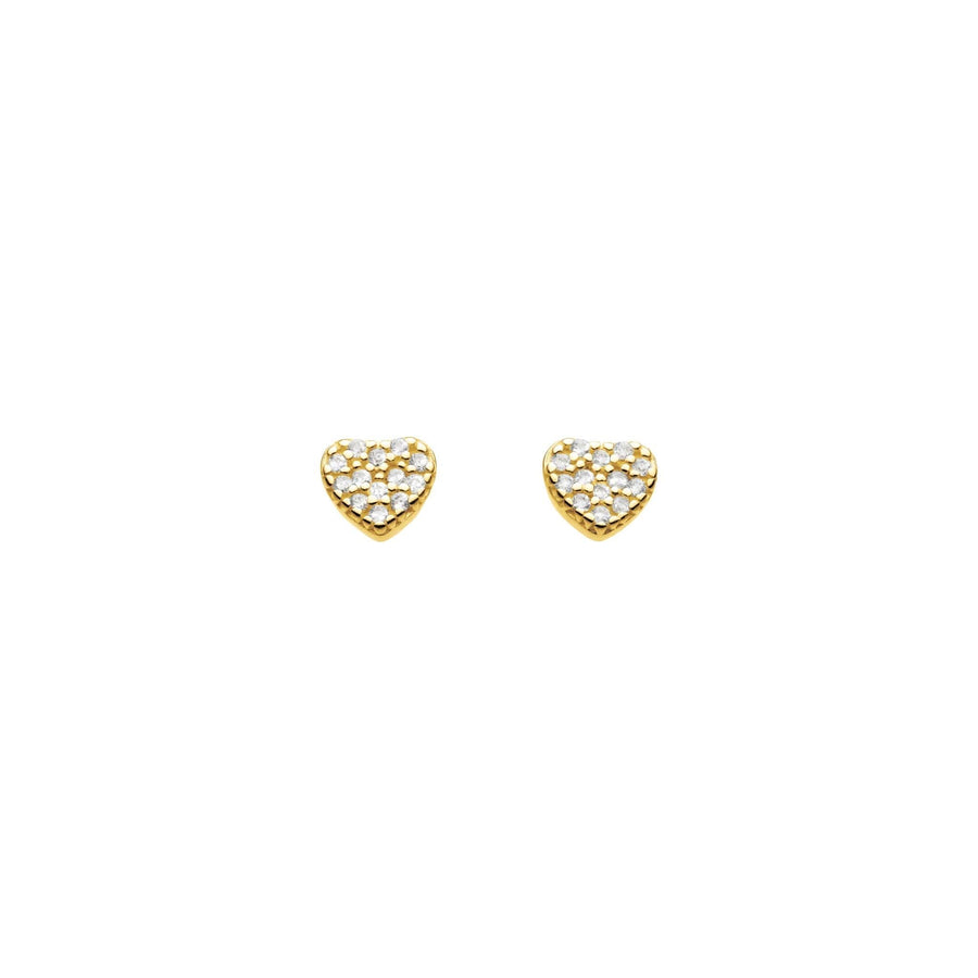 Dew Zirconia Pave Gold Plate Small Heart Studs 38762GCZ