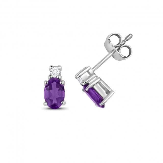 Diamond And Amethyst Oval Stud Earrings ED249WA