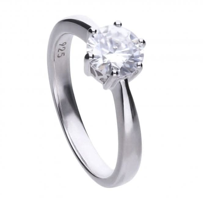 Diamonfire Silver White 6 Claw Solitaire Zirconia Ring R3621