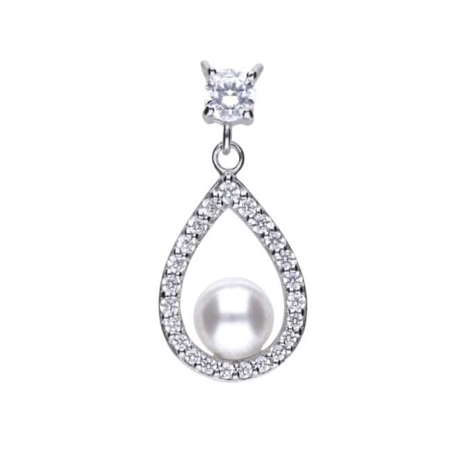 Diamonfire Silver White Zirconia Pearl Teardrop Pendant P4620
