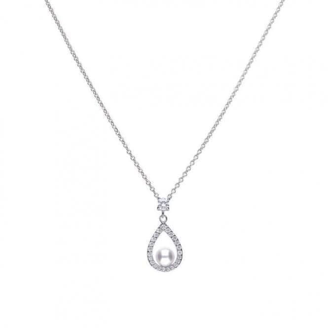 Diamonfire Silver White Zirconia Pearl Teardrop Pendant P4620