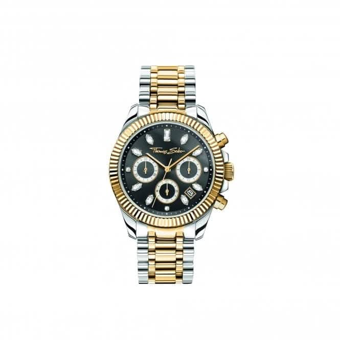 Divine Chrono Black Dial Silver Gold-Coloured Watch WA0398-291-201