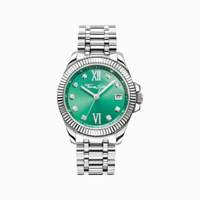 Divine Green Dial Silver-Coloured Watch WA0404-201-211