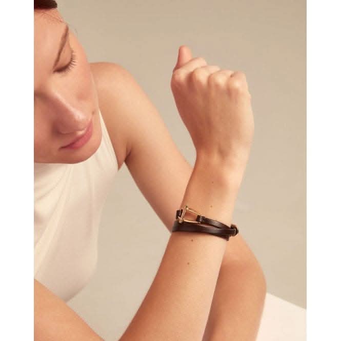 Dope Leather Small 18k Gold Plated Central Link Bracelet PUL2419MAROROUNOde50PUL2419MARORO
