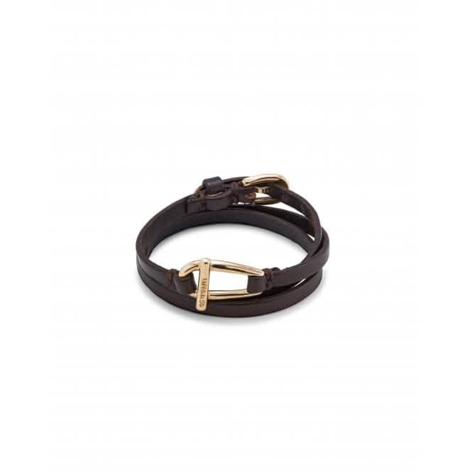 Dope Leather Small 18k Gold Plated Central Link Bracelet PUL2419MARORO0M