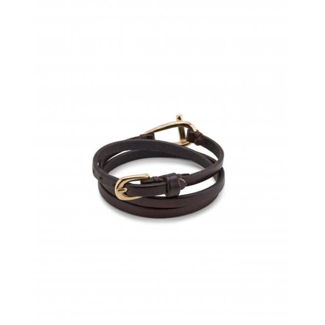 Dope Leather Small 18k Gold Plated Central Link Bracelet PUL2419MARORO0M