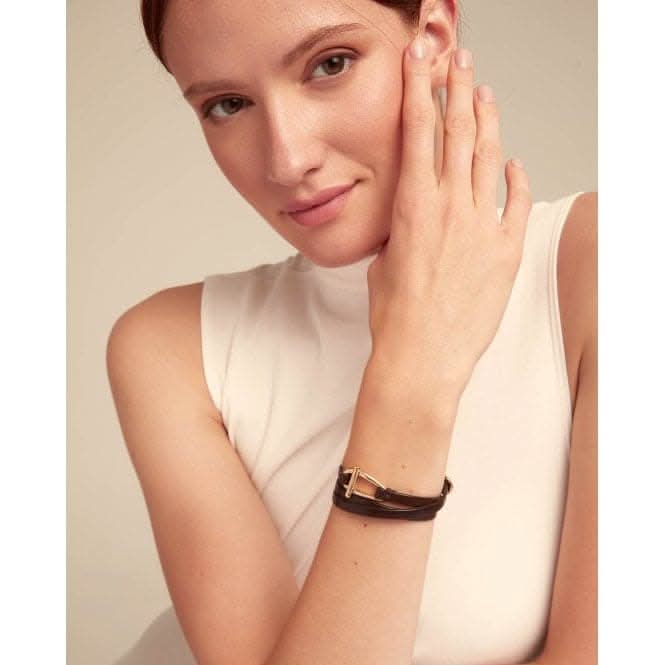 Dope Leather Small 18k Gold Plated Central Link Bracelet PUL2419MAROROUNOde50PUL2419MARORO
