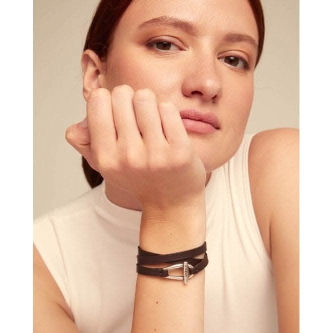 Dope Leather Small Sterling Silver Plated Central Link BraceletUNOde50PUL2419MARMTL0L