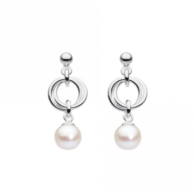 Double Circle with Fresh Water Pearl Stud Drop Earrings 57733FP