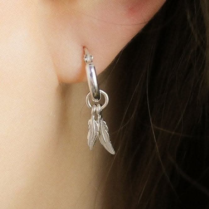 Double Feather Small Hoop Earrings SEH584
