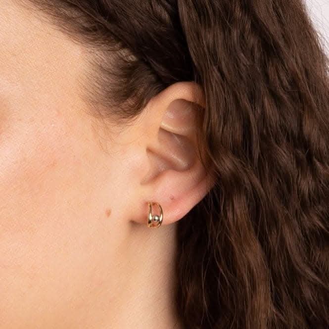 Double Row Arc Stud Yellow and White Gold Earrings GE2409