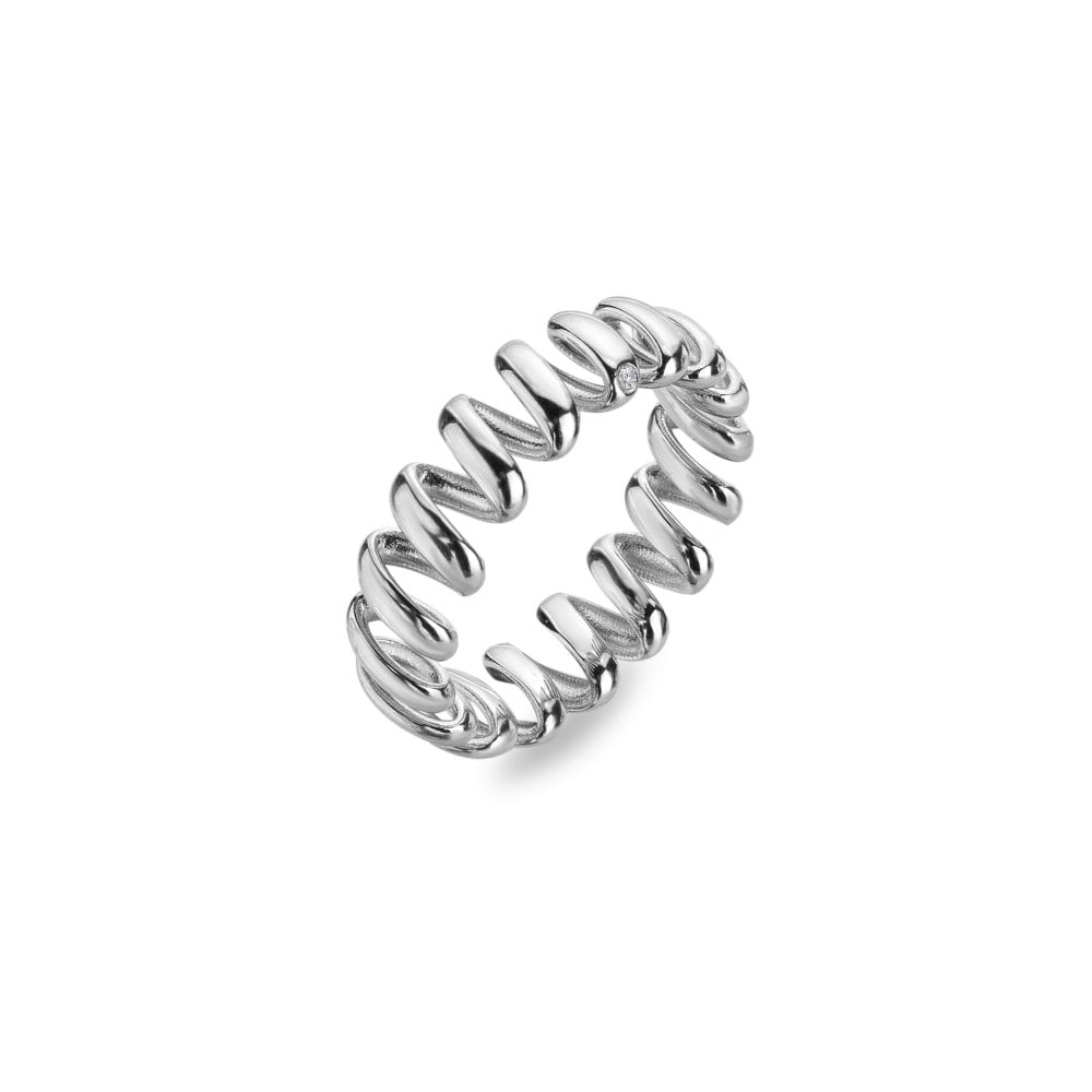 Silver spiral ring on a white background
