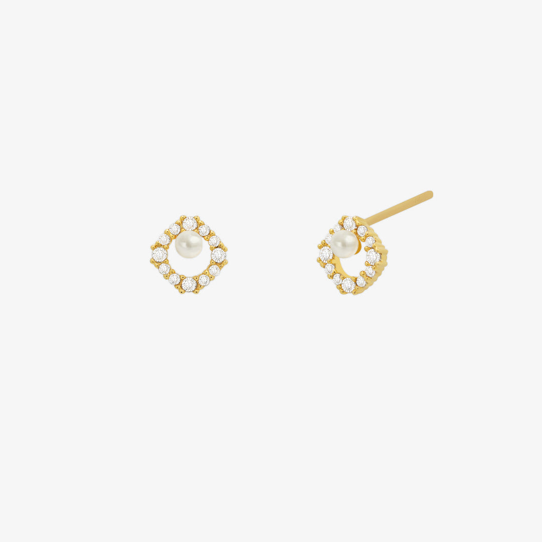 Cubic circle pearl earrings-0