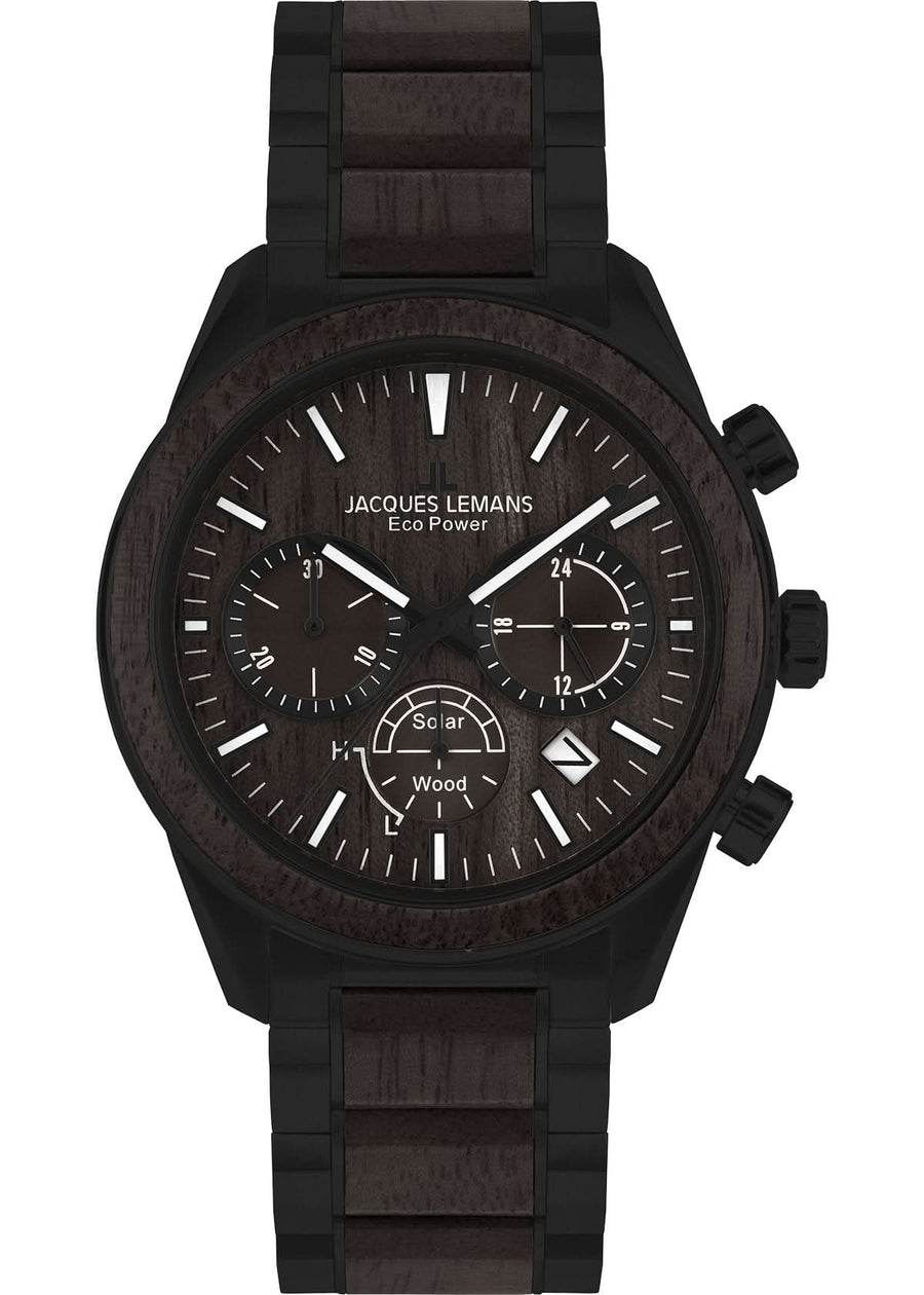 Eco Power Solar Wood Chronograph Black Men's Bracelet Watch