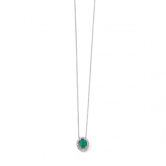 Elements 9ct White Gold Emerald And Diamond Pendant GP928G
