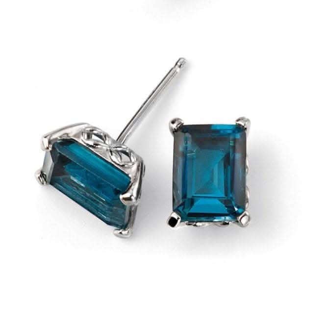 Elements 9ct White Gold London Blue Topaz Stud Earring With Gallery Detail GE2082T