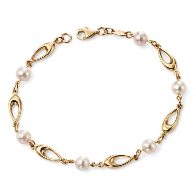 Elements 9ct Yellow Gold Link Bracelet With White Freshwater Pearls GB416W