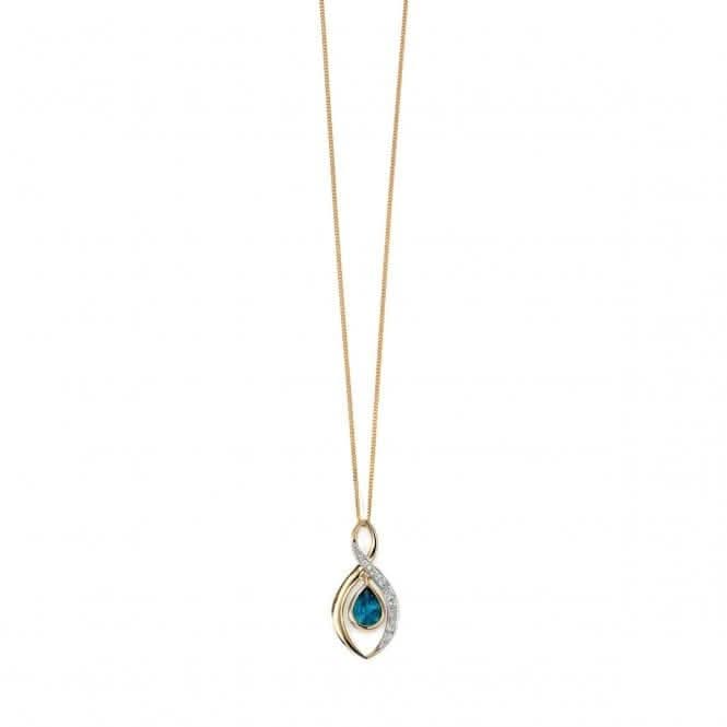 Elements 9ct Yellow Gold Twist Pendant With London Blue Topaz Teardrop GP991T