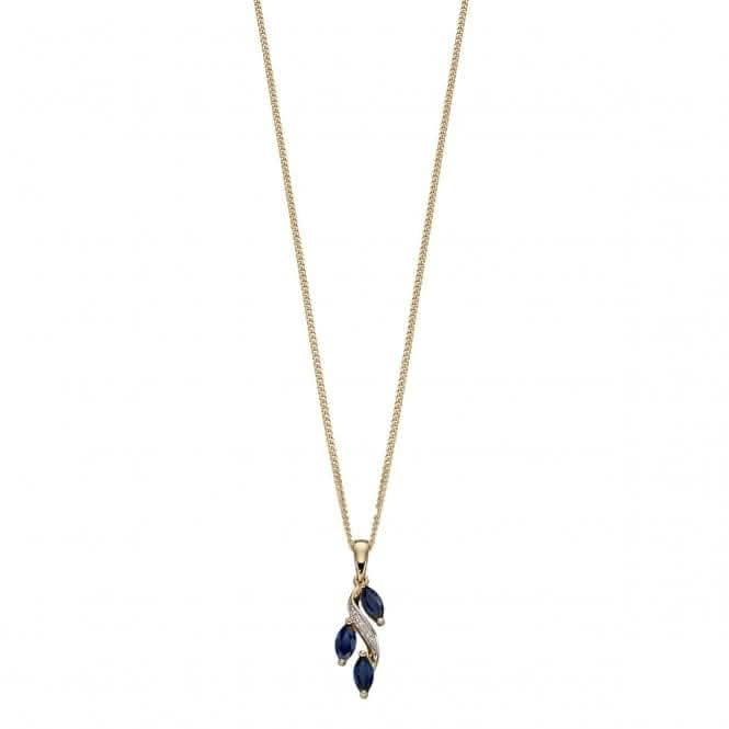 Elements Gold Yellow Gold Sapphire Diamond Marquise Pendant GP2091L