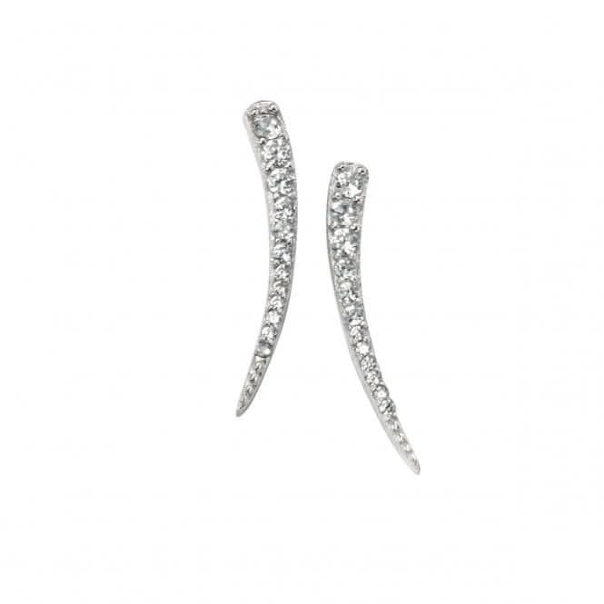 Elements Rhodium Plated Cear CZ Curved Bar Earrings E5108C