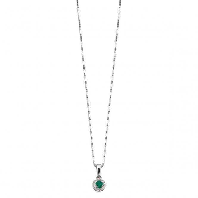 Elements White Gold Emerald Round Pendant Diamond Edge GP875GZ475GN063