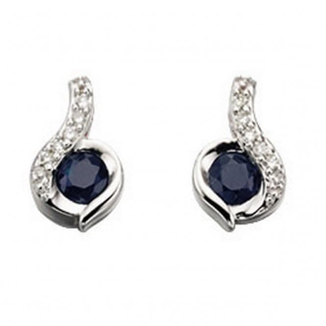 Elements White Gold Swirl Blue Sapphire Diamond Earrings GE893LZ475