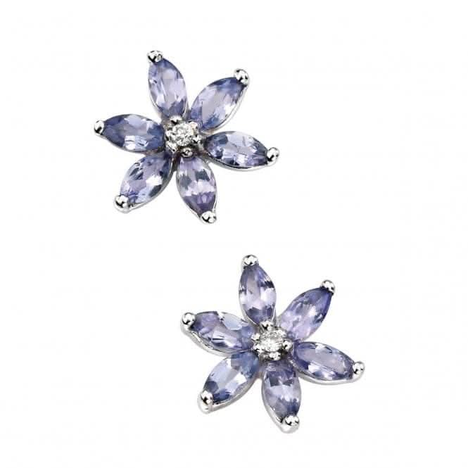 Elements White Gold Tanzanite Diamond Flower Stud Earrings GE803MZ475