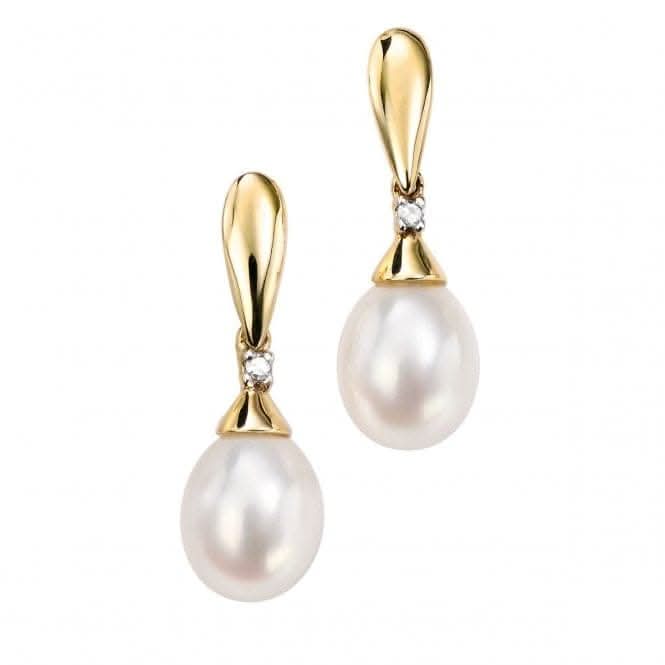 Elements Yellow Gold Drop Pearl Diamond Earrings GE780WZ475