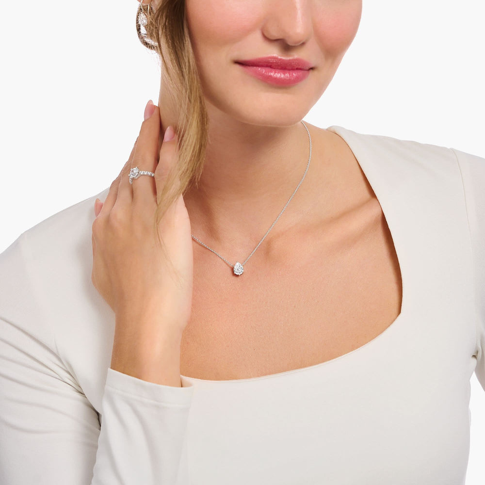 Essentials Sterling Silver Drop-Shaped White Zirconia Necklace KE2213-051-14-L45V