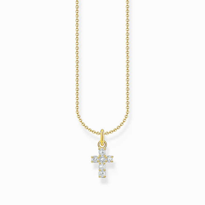 Essentials Sterling Silver Gold Plated White Zirconia Cross Necklace KE2226 - 414 - 14 - L45VThomas Sabo Charm ClubKE2226 - 414 - 14 - L45V