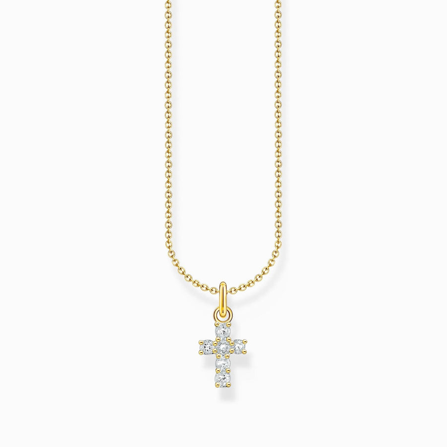 Essentials Sterling Silver Gold Plated White Zirconia Cross Necklace KE2226-414-14-L45V