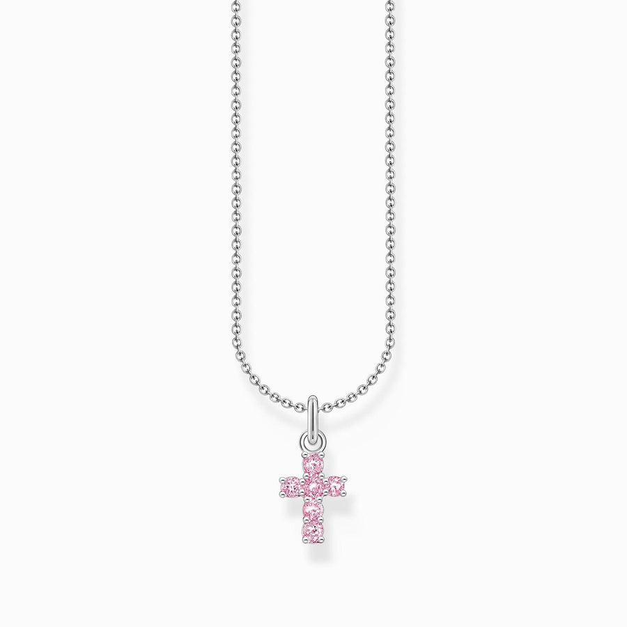 Essentials Sterling Silver Pink Zirconia Cross Necklace KE2226-051-9-L45V