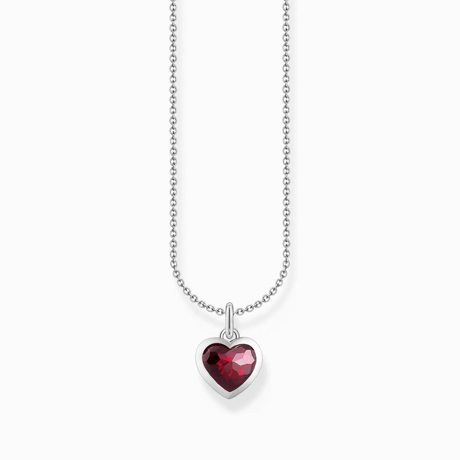 Essentials Sterling Silver Red Zirconia Heart Necklace KE2268-051-10-L45V