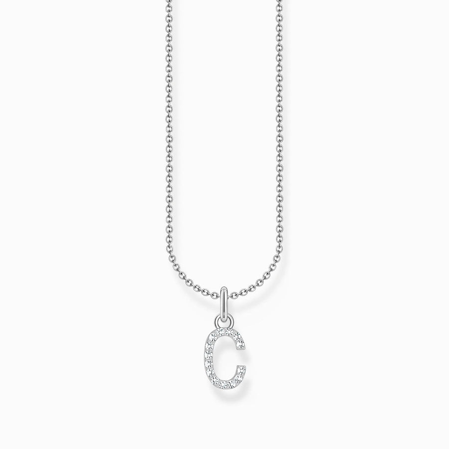 Essentials Sterling Silver With Zirconia letter C Pendant Necklace KE2242-051-14-L45V