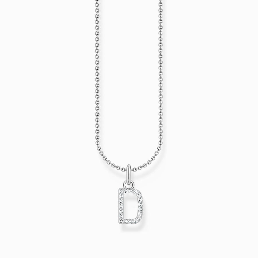Essentials Sterling Silver With Zirconia letter D Pendant Necklace KE2243-051-14-L45V