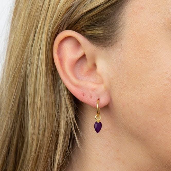 February Yellow Gold Plated Birthstone  Chalcedony Stone Hoop Charm Earring Y2662