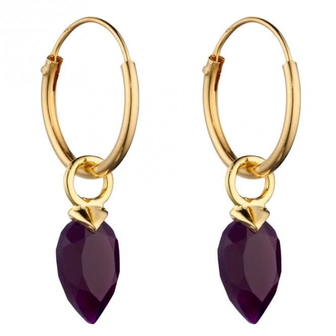 February Yellow Gold Plated Birthstone  Chalcedony Stone Hoop Charm Earring Y2662