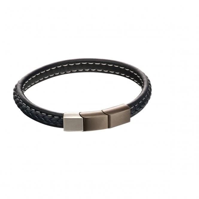 Fred Bennett Plait Mixed Brushed Finish Navy Leather Bracelet B5119