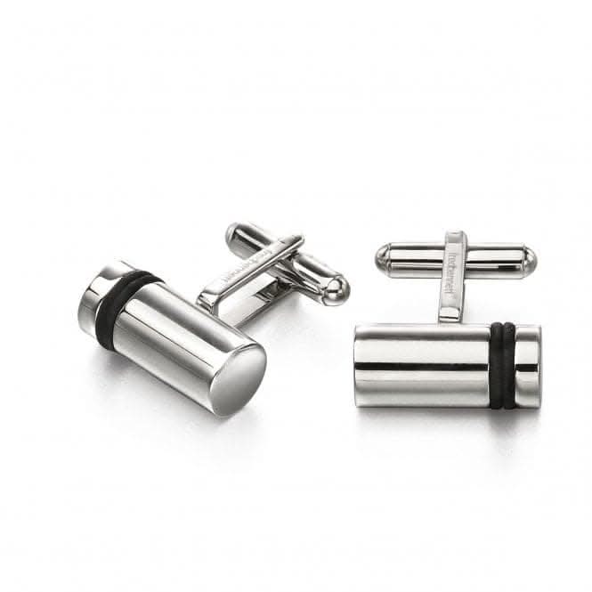 Fred Bennett Stainless Steel Black Stripe Barrel Shape Cufflinks V522