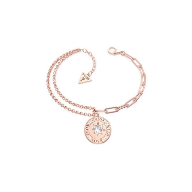 From Guess Love Double Chain 17mm Rose Gold Bracelet UBB70002-L