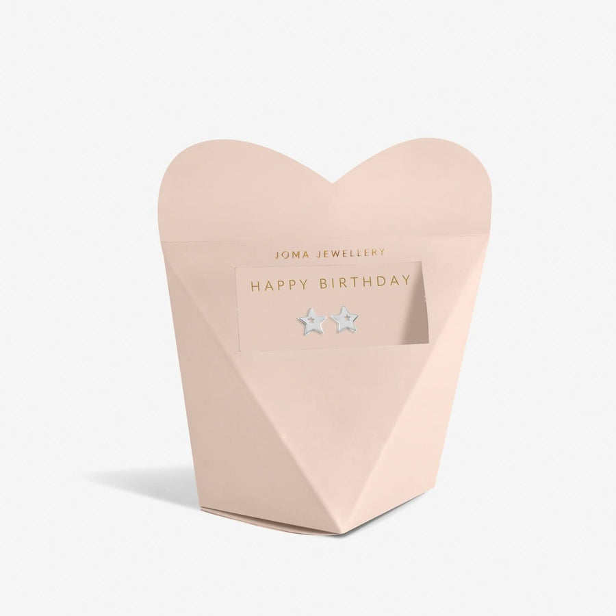 From The Heart Gift Box Happy Birthday Silver Plated Earrings 7682