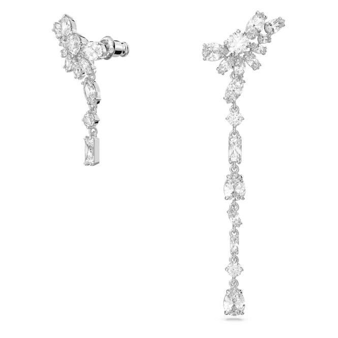 Gema Drop Asymmetric Design Flower White Rhodium Plated Earrings 5644680