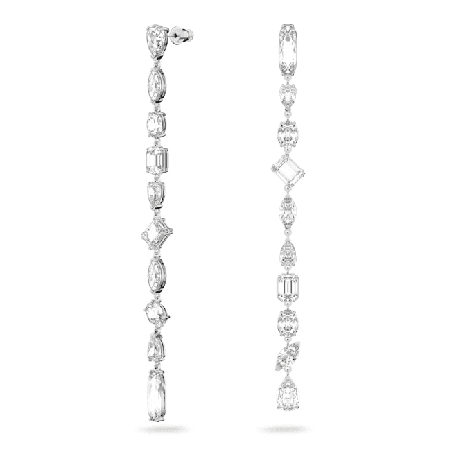 Gema Drop Asymmetric Design Long White Rhodium Plated Earrings 5639328