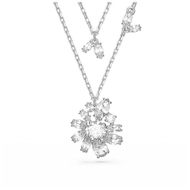 Gema Layered Flower White Rhodium Plated Necklace 5644658