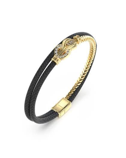 Gents Large Crystal And Knot Leather Bracelet UMB05029YGBKL