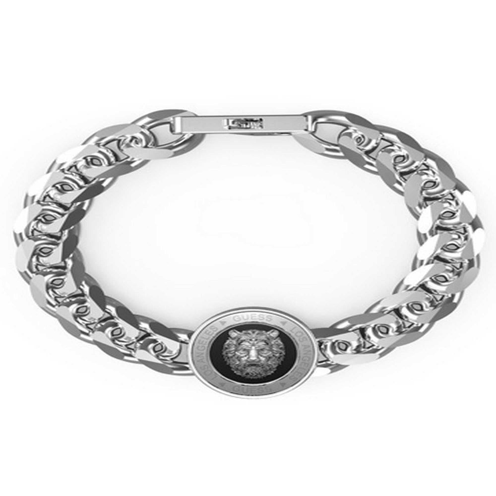 Gents Large Lion Head Black Coin Bracelet UMB01314STBKL