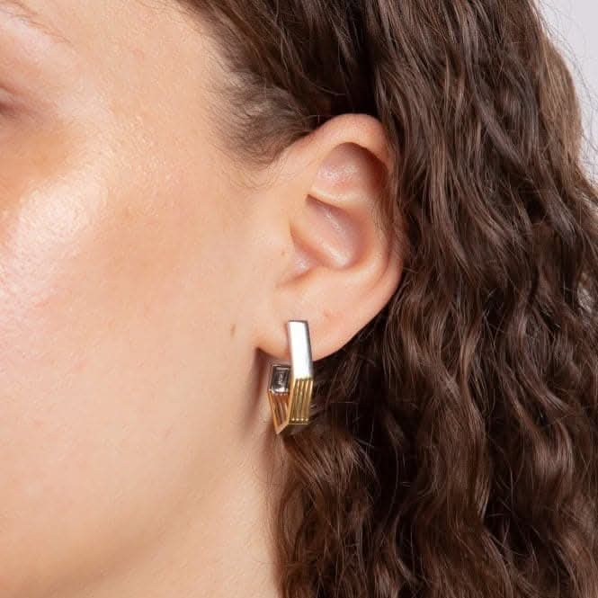 Fiorelli Silver Geo Cage Design Open Gold Hoop Earrings E6220